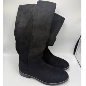Shoe'N Tale Over-The-Knee Stretch Boots US 10 Black Suede Leather Wide Calf